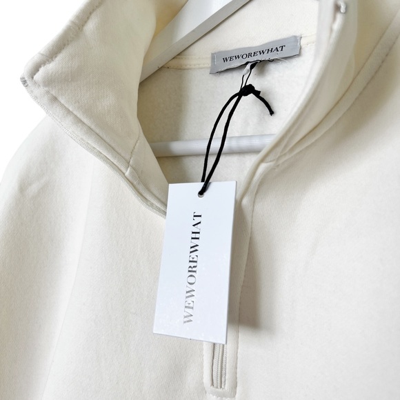 New WEWOREWHAT Women’s Oversized Cropped Cotton Blend 1/4 Zip Sweatshirt Cream S - Picture 9 of 13